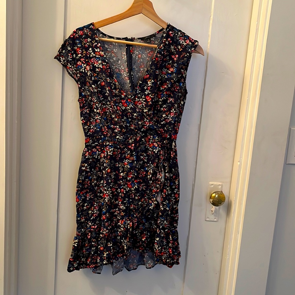 Navy floral J. Crew Faux Wrap Dress